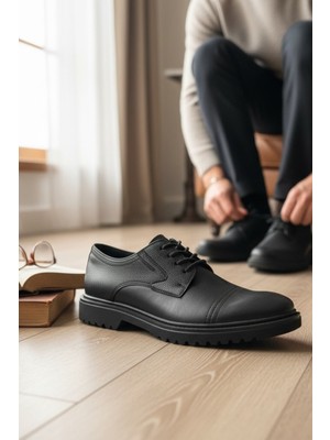 Enoch Erkek Klasik Ayakkabı - Karma Doku Tasarımlı ve Kalın Tırtıklı Tabanlı Bağcıklı Model