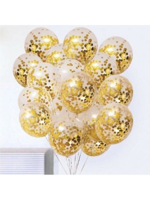 İstoç Parti Gold Konfetili Şeffaf Balon Seti (10 Adet)