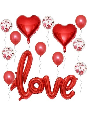 İstoç Parti Sevgililer Günü, Kalp Folyo ve Şeffaf Konfetili Balon Seti