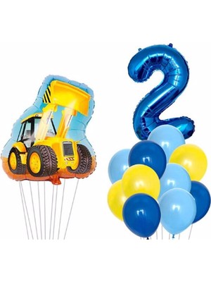 İstoç Parti Inşaat Kepçe Temalı Mavi Rakam Balon Seti Yaş 2
