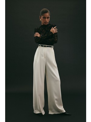 Sateen Luna Krep Pantolon - Ekru