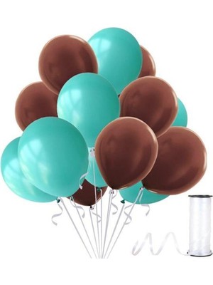 İstoç Parti Kahverengi - Su Yeşili Metalik Balon 50 Adet+ 5 mt Balon Zinciri