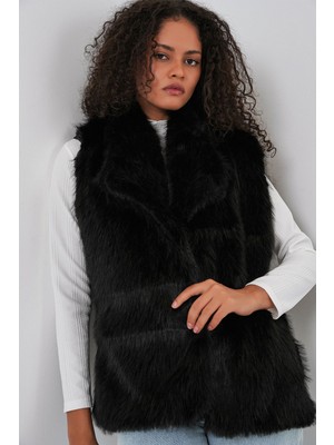 Hiccup Kadın Bdart Sun, Kürk Şal Yaka Yelek Siyah