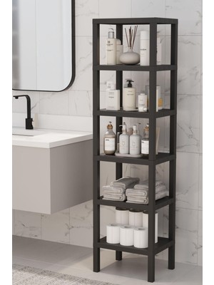 Mutfak Köşesi Shelf 6 Katlı Düzenleyici Plastik Raf Ünitesi Siyah, Kitaplık, Banyo, Mutfak Rafı