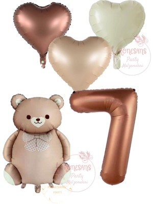 İstoç Parti Istoç Parti Kahverengi Renk Rakam Ayıcıklı ve Kalpli Folyo Balon Seti Yaş 7
