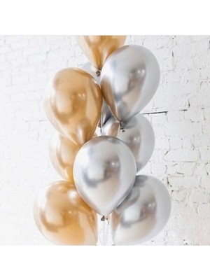 İstoç Parti Parti Balonu Krom Balon Gold-Gümüş Balon 10 Adet