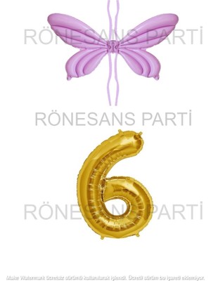 İstoç Parti Mor Renk Melek Kanadı Folyo Balon ve Rakam Folyo Balon Seti Yaş 6