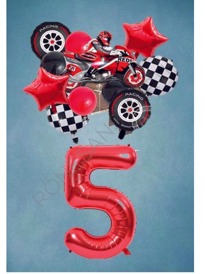İstoç Parti Motorsiklet Kırmızı Temalı Doğum Günü Seti Yaş-5