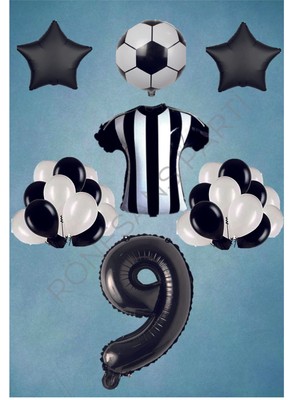 İstoç Parti Taraftar Siyah Beyaz Doğum Günü Balon Seti Yaş-9