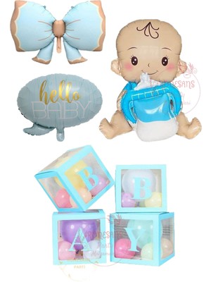 İstoç Parti Istoç Parti Baby Kutulu Mavi Erkek Bebek Hastane Odası Süsleme Balon Seti