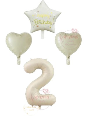 İstoç Parti Istoç Parti Krem Renk Rakam Happy Bırthday Yazılı Yıldız ve Kalpli Folyo Balon Seti Yaş 2