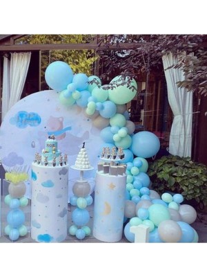 İstoç Parti Pastel Mavi-Mint Yeşili-Gri Balon 50 Adet + 5 Mt. Balon Zinciri
