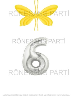 İstoç Parti Sarı Renk Melek Kanadı Folyo Balon ve Rakam Folyo Balon Seti Yaş 6