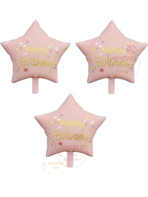 İstoç Parti Istoç Parti Pembe Renk Happy Bırthday Yazılı Yıldız Folyo Balon 3 Adet