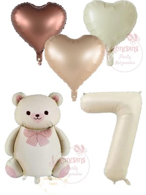 İstoç Parti Istoç Parti Krem Renk Rakam Ayıcıklı ve Kalpli Folyo Balon Seti Yaş 7