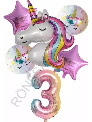 İstoç Parti Unicorn Rakam At Yıldız Doğum Günü Parti Seti Yaş-3