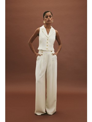 Sateen Eva Krep Pantolon - Ekru