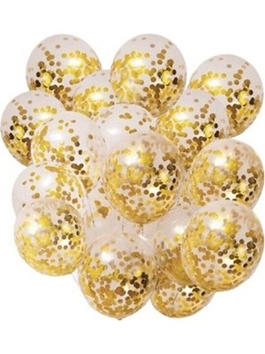 İstoç Parti Şeffaf Gold Konfetili Balon 10'lu