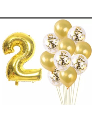 İstoç Parti 2 Yaş Gold Konfetili Şeffaf Balon Seti
