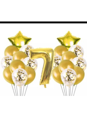 İstoç Parti 7 Yaş Gold Konfetili Şeffaf Balon Seti Doğum Günü Seti