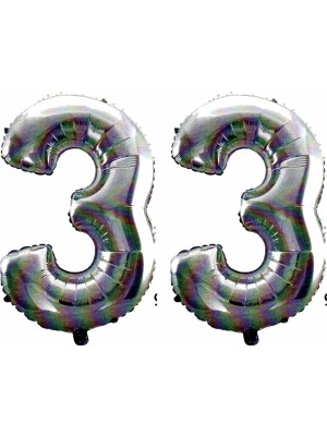 İstoç Parti 33 Yaş Sayı Folyo Balon Gümüş 40 Inç 100 cm