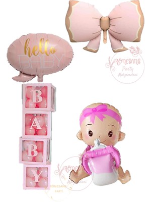 İstoç Parti Istoç Parti Baby Kutulu Pembe Kız Bebek Hastane Odası Süsleme Balon Seti