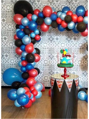 İstoç Parti Koyu Mavi Açık Mavi Siyah Kırmızı Balon Zincir 50 Adet