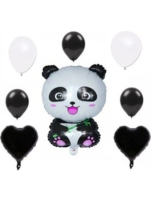İstoç Parti Panda Siyah Beyaz Kalp Set Folyo Balon