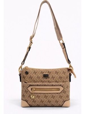 Louisiana Polo Silver Polo Çapraz Askılı Kadın Çanta Prınt Desenli Bej 1110