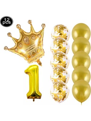 İstoç Parti Kral Tacı Folyo ve Latex Balon Set Parti Seti 1 Yaş