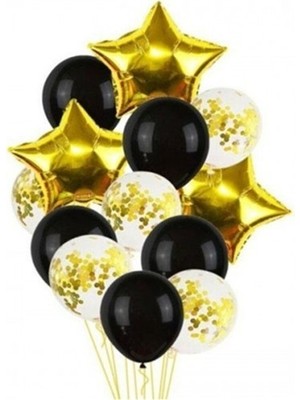 İstoç Parti Gold Konfetili Yıldızlı Balon Seti