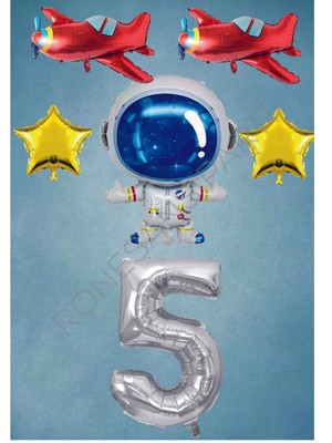 İstoç Parti Uzay Temalı Gümüş Rakamlı Folyo Balon Seti Yaş 5