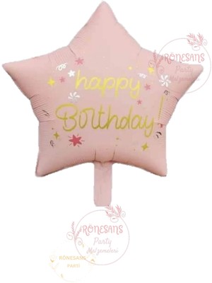 İstoç Parti Istoç Parti Pembe Renk Happy Bırthday Yazılı Yıldız Folyo Balon