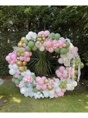 İstoç Parti Krom Gold Küf Yeşili Makaron Pembe ve Beyaz Balon Seti 50 Adet