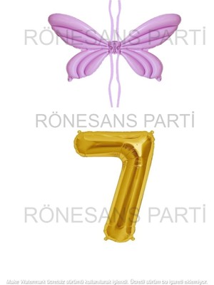 İstoç Parti Mor Renk Melek Kanadı Folyo Balon ve Rakam Folyo Balon Seti Yaş 7