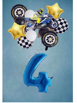 İstoç Parti Motorsiklet Mavi Temalı Doğum Günü Seti Yaş-4