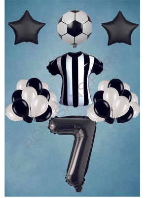 İstoç Parti Taraftar Siyah Beyaz Doğum Günü Balon Seti Yaş-7