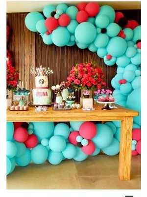 İstoç Parti Mint Yeşili Kırmızı 100 Adet Balon + 5 mt Balon Zinciri