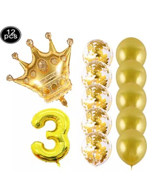 İstoç Parti Kral Tacı Folyo ve Latex Balon Set Parti Seti 3 Yaş