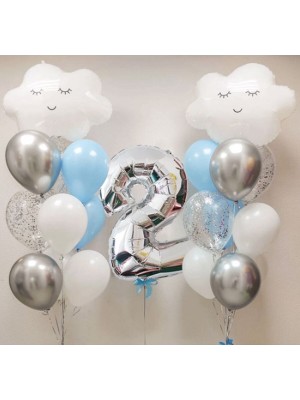 İstoç Parti Gökyüzü Bulut Balon Doğum Günü Set Yaş 2