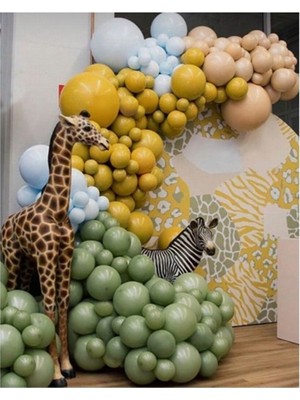 İstoç Parti Okaliptus Zerdeçal Sütlü Kahve Makaron Mavi Balon Seti 50 Adet