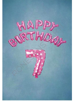 İstoç Parti Pembe Puanlı Happy Bırthday ve Rakam Folyo Balon Seti Yaş 7