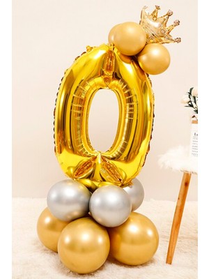 İstoç Parti Gold Renk 0 Yaş Krom Gold-Gümüş Renkler Altın Taçlı Balon Seti