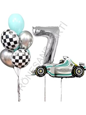 İstoç Parti Gümüş Rakam Yarış Arabası Doğum Günü Parti Seti Yaş-7