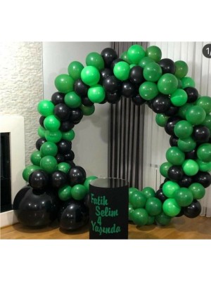 İstoç Parti 100 Adet Koyu Yeşil Siyah 12 Inç Metalik Balon Konsepti ve Balon Zinciri
