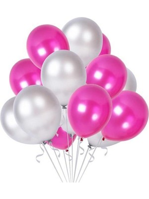 İstoç Parti Fuşya - Gümüş Karışık Metalik Balon 50 Adet + 5 mt Balon Zinciri
