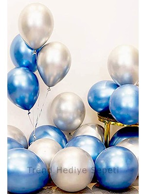 İstoç Parti Krom Balon 12" Inç Gümüş-Mavi Renk 20 Adet