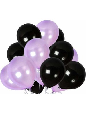İstoç Parti Siyah - Lila Metalik Balon 70 Adet+ 5 mt Balon Zinciri