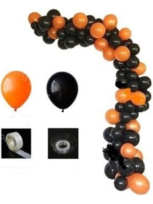 İstoç Parti 100 Adet Metalik Turuncu-Siyah Balon+ 5 mt Balon Zinciri