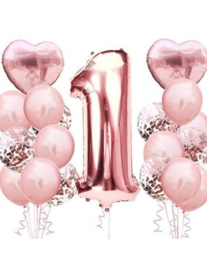 İstoç Parti 1 Yaş Rose Gold Doğum Günü Balon Seti